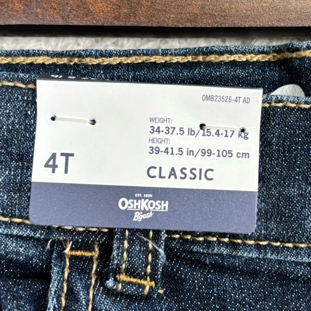 B'gosh Jeans Boys 4T Blue‎ Adjustable Waist Whiskered Classic Straight Leg Denim